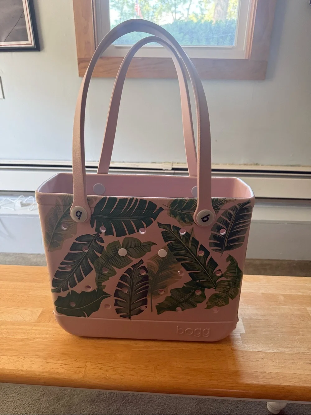 Bogg Bag Tote in Pink with Green Leaf Print
